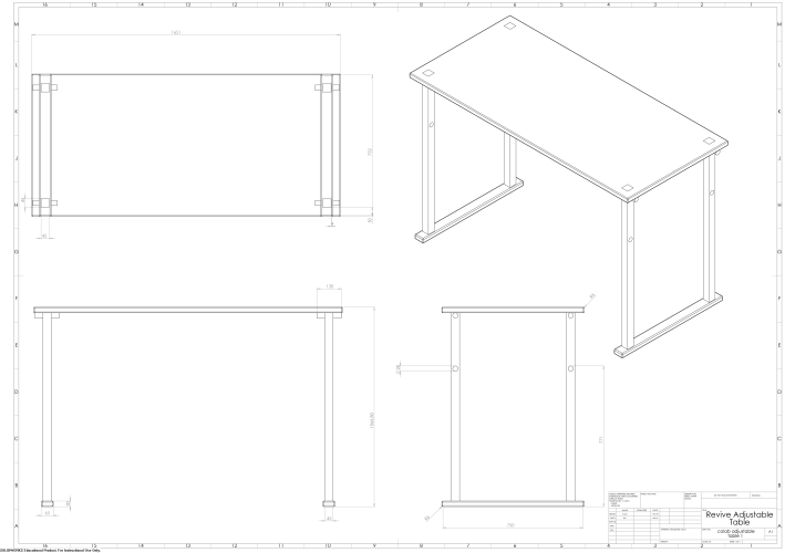 colab table one assembly technicial drawing