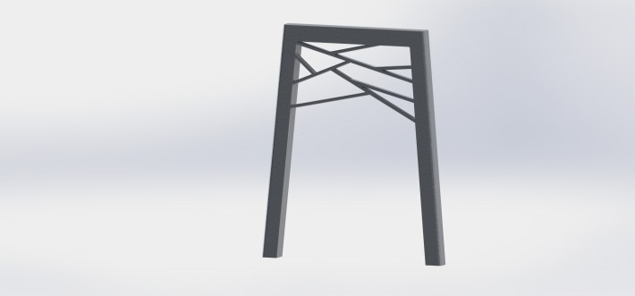 render of long table legs with geometric finish, cast